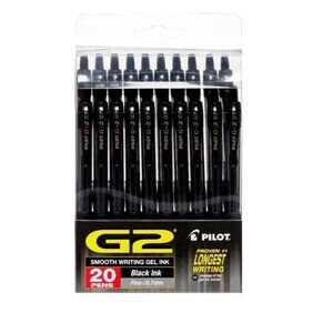NEW 20 Pilot G2 Premium Retractable Black Gel Fine Point Pen Rollerball